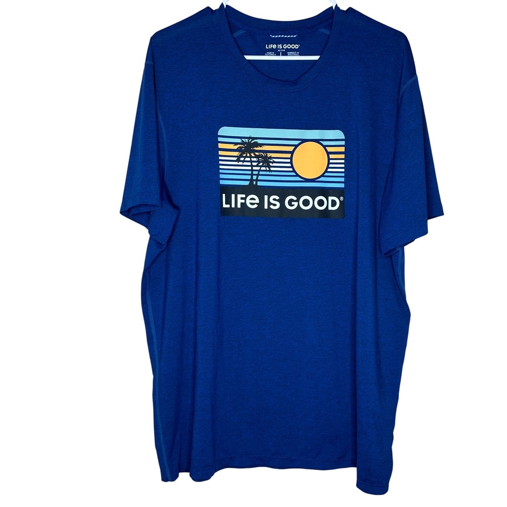 Life‎ is Good Active T-Shirt Men's Size L Palm Tree Graphic Blue